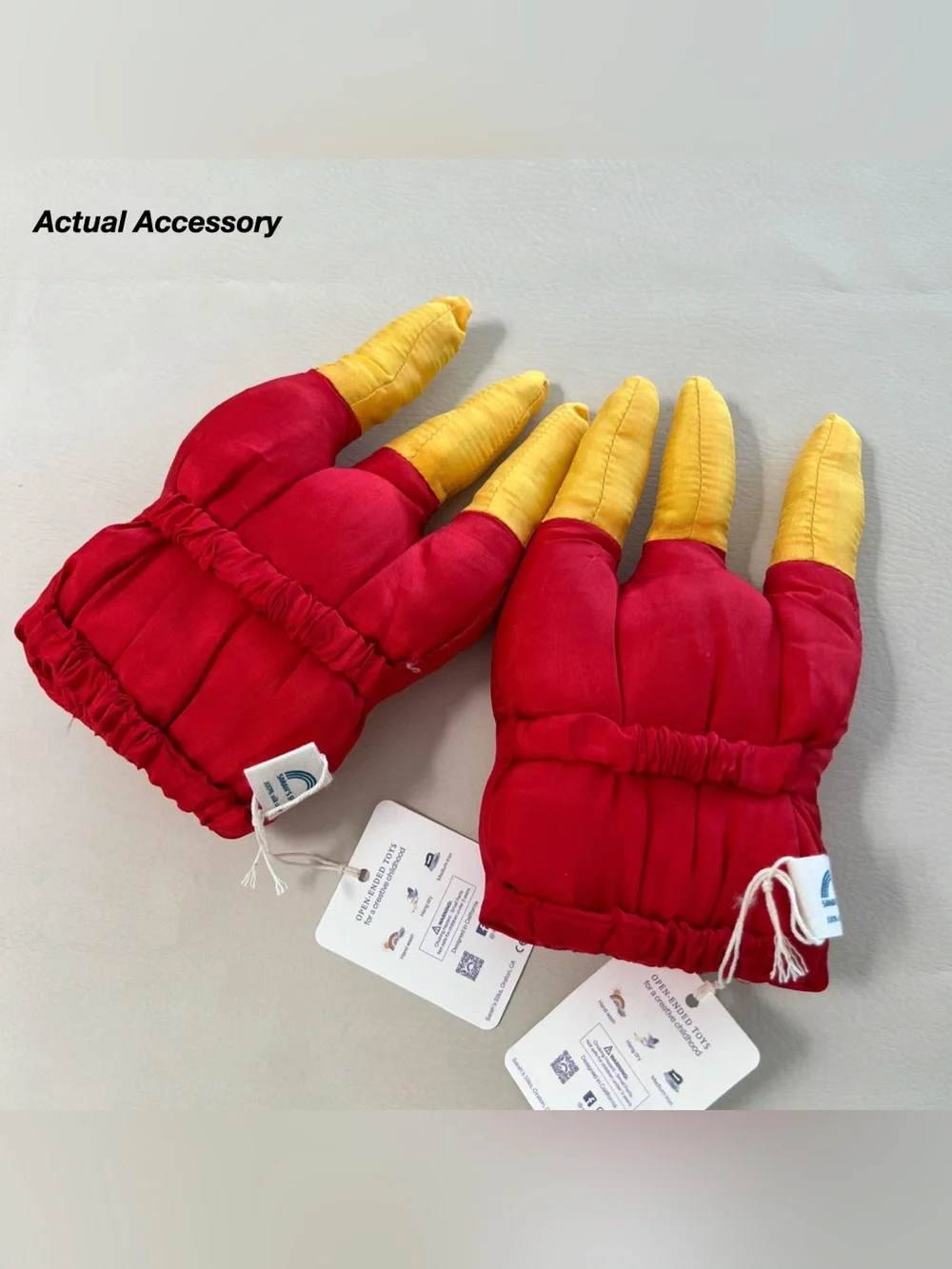 NWT: SARAH’S SILKS DINOSAUR CLAWS IN RED & YELLOW (OS)